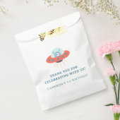 Schattige Blauw Buitenaards Ruimteschip 1e Verjaar Bedankzakje (Gezegeld)
