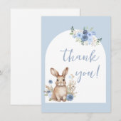 Schattige blauw bunny baby boy douche dank u kaart (Voorkant / Achterkant)