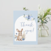 Schattige blauw bunny baby boy douche dank u kaart (Staand voorkant)