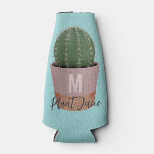 Schattige Blauw Cactus Plant Sap Monogram Flesjeskoeler (Voorkant)