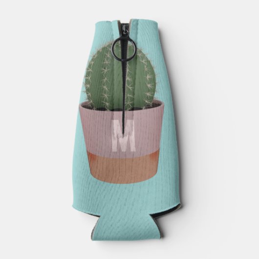 Schattige Blauw Cactus Plant Sap Monogram Flesjeskoeler (Achterkant)