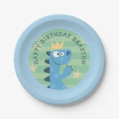 Schattige Blauw Cartoon T-Rex Kinderverjaardagsfee Papieren Bordje (Voorkant)