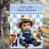 Schattige Blauw Check Boerderij Boy Baby shower An Kaart