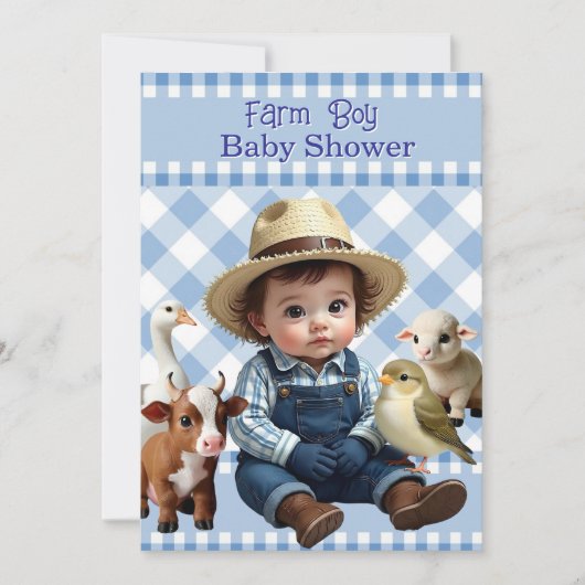 Schattige Blauw Check Boerderij Boy Baby shower An Kaart (Voorkant)