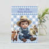 Schattige Blauw Check Boerderij Boy Baby shower An Kaart (Staand voorkant)
