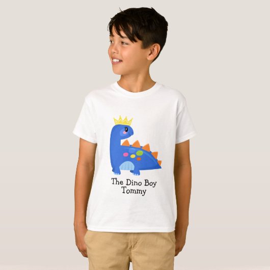 Schattige blauw De Dino Boy Kinderen Basic T-shirt (Voorkant volledig)