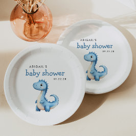 Schattige blauw dinosaurus Baby shower Papieren Bordje