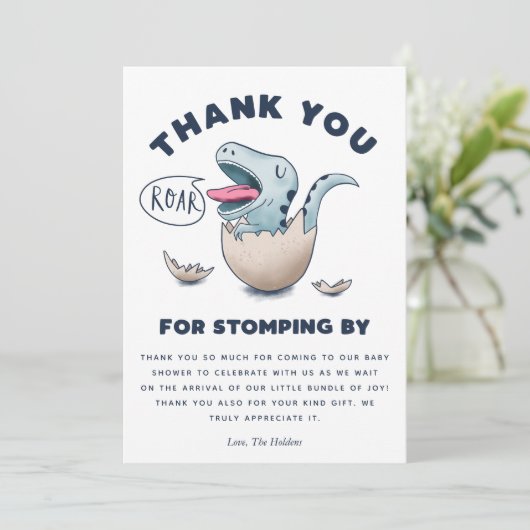 Schattige Blauw Dinosaurus Baby shower T-Rex Bedankkaart (Staand voorkant)
