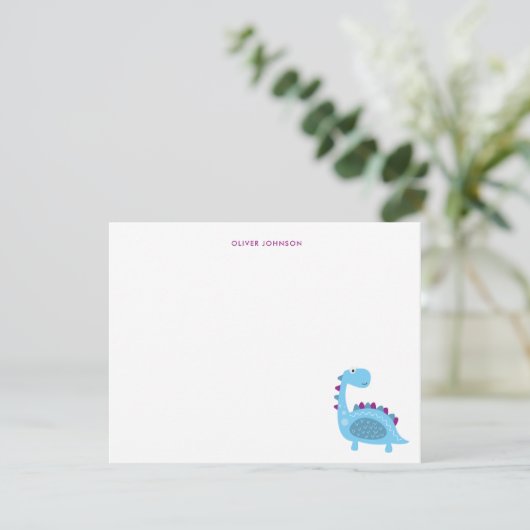 Schattige blauw Dinosaurus Kinder dank u Bedankkaart (Staand voorkant)