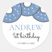 Schattige Blauw Donut Jongen Eerste 1e Verjaardag Ronde Sticker (Voorkant)