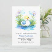 Schattige blauw eendje weide jongen Baby shower Kaart (Staand voorkant)