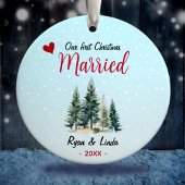 Schattige blauw eerste kerst getrouwd met groene b keramisch ornament