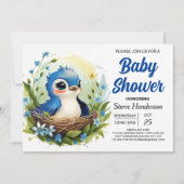 Schattige blauw Elegant Bird Boy Baby shower Kaart (Voorkant)