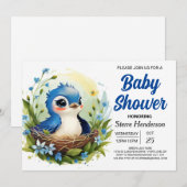 Schattige blauw Elegant Bird Boy Baby shower Kaart (Voorkant / Achterkant)