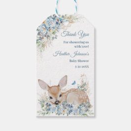 Schattige blauw en beige bloemenherten Baby shower Cadeaulabel