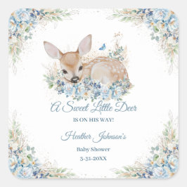 Schattige blauw en beige bloemenherten Baby shower Vierkante Sticker