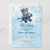 Schattige blauw en bruin jongetje Teddy Bear Aviat Kaart (Voorkant)
