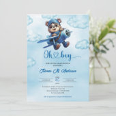 Schattige blauw en bruin jongetje Teddy Bear Aviat Kaart (Staand voorkant)