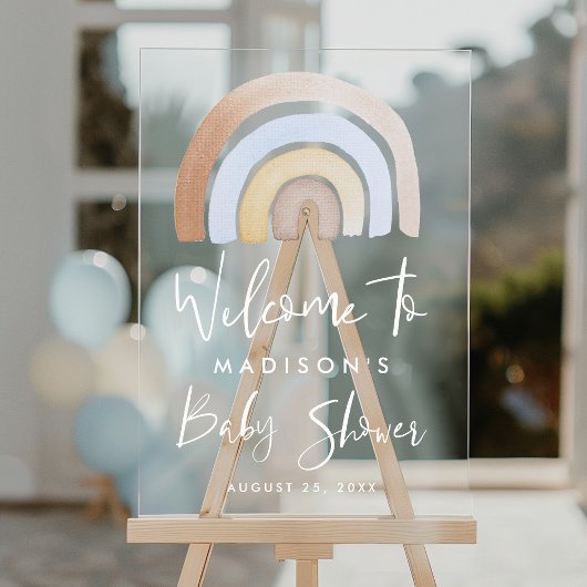 Schattige Blauw en Bruin Regenboog Baby shower Wel Acryl Bord