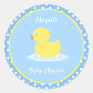 Schattige blauw en geel eend Baby shower Ronde Sticker
