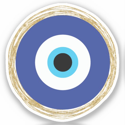 Schattige Blauw en Goud Evil Eye Sticker (Voorkant)