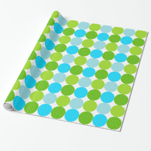 Schattige Blauw en Groen Polka Dot Pattern Cadeaupapier
