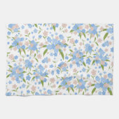 Schattige Blauw en Roze Bloemen Keukenhanddoek (Horizontaal)