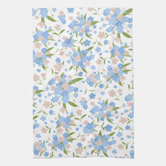 Schattige Blauw en Roze Bloemen Keukenhanddoek (Verticaal)