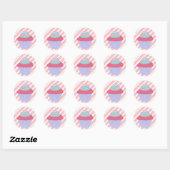 Schattige Blauw en Roze Cupcake met Strepen Ronde Sticker (Vel)