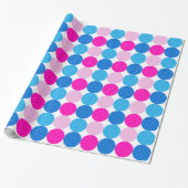 Schattige Blauw en Roze Polka Dot Pattern Cadeaupapier (Uitgerold)