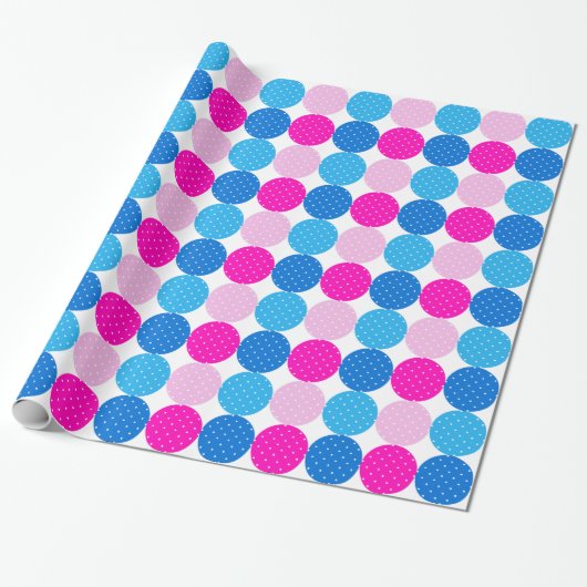 Schattige Blauw en Roze Polka Dot Pattern Cadeaupapier (Uitgerold)