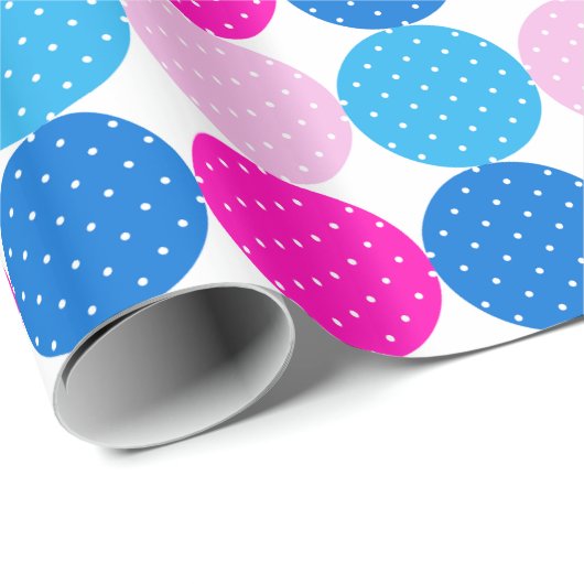 Schattige Blauw en Roze Polka Dot Pattern Cadeaupapier (Rol Hoek)