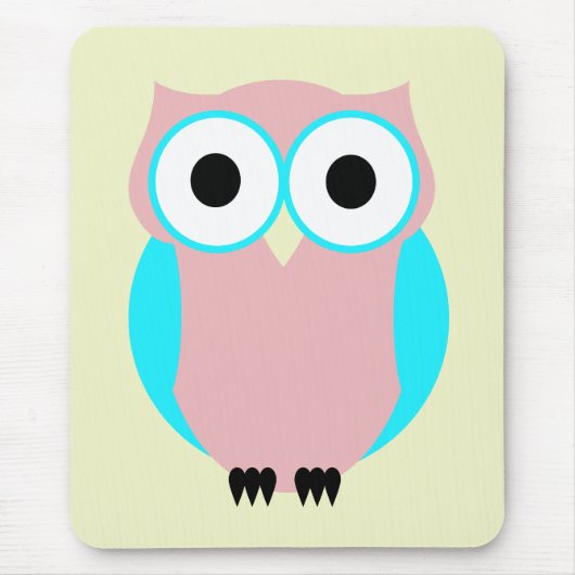 Schattige blauw en roze uil mousepad muismat (Voorkant)