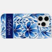 Schattige blauw en wit folk bloemmotief Case-Mate iPhone case (Achterkant (horizontaal))