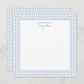 Schattige blauw en wit gingham square baby boy bedankkaart (Voorkant / Achterkant)
