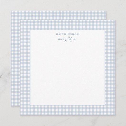 Schattige blauw en wit gingham square baby boy bedankkaart (Voorkant / Achterkant)
