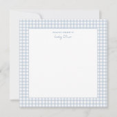 Schattige blauw en wit gingham square baby boy bedankkaart (Voorkant)