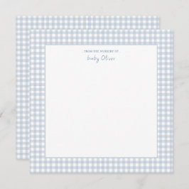 Schattige blauw en wit gingham square baby boy bedankkaart