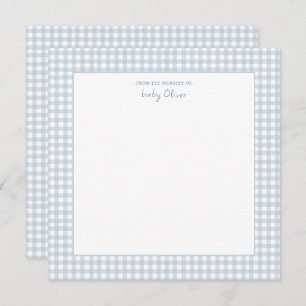 Schattige blauw en wit gingham square baby boy bedankkaart