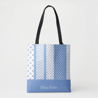 Schattige blauw en wit modern trendy hartjes tote bag