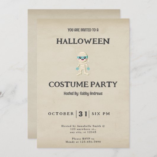 Schattige blauw en wit mummie  Halloween Kaart (Voorkant / Achterkant)