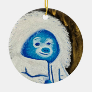 Schattige Blauw en Wit Yeti Zacht Pastelgeschilder Keramisch Ornament
