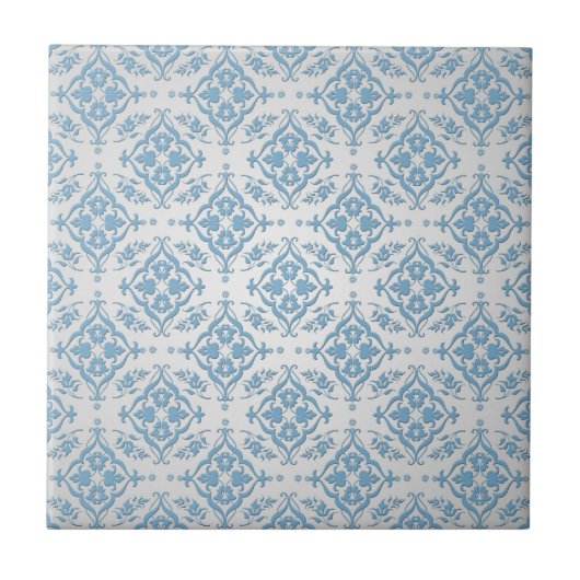 Schattige blauw en zilver Damask Pattern Tegeltje (Voorkant)
