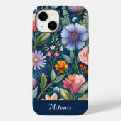 Schattige blauw Floral Wildflower monogram Case-Mate iPhone Case (Achterkant)