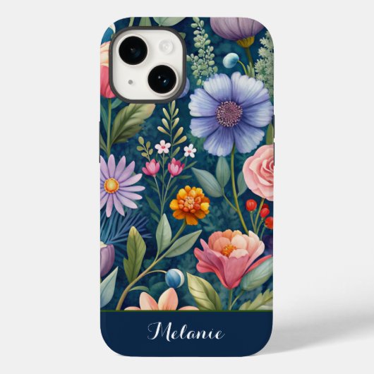 Schattige blauw Floral Wildflower monogram Case-Mate iPhone Case (Achterkant)