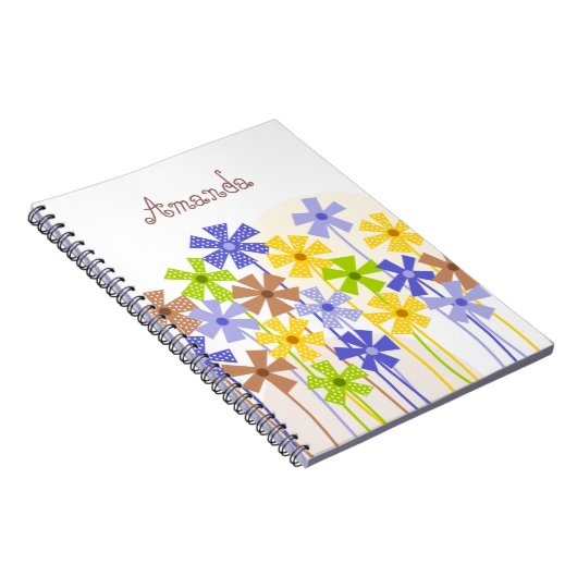 Schattige blauw geel bruin eenvoudige bloem tekeni notitieboek (Rechterzijde)