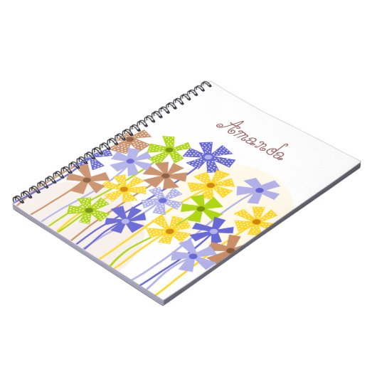 Schattige blauw geel bruin eenvoudige bloem tekeni notitieboek (Linkerzijde)