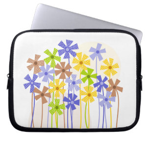 Schattige blauw geel bruin eenvoudige bloementeken laptop sleeve