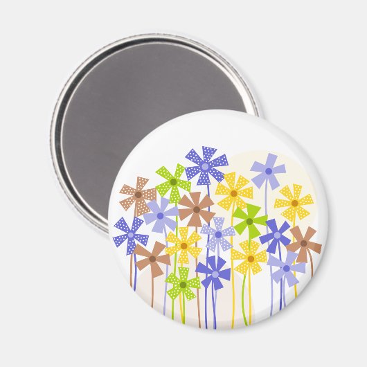 Schattige blauw geel bruin eenvoudige bloementeken magneet (Voorkant / Achterkant)