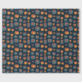 Schattige Blauw & Geel Geschenkdozen Navy Pattern Cadeaupapier (Vlak)